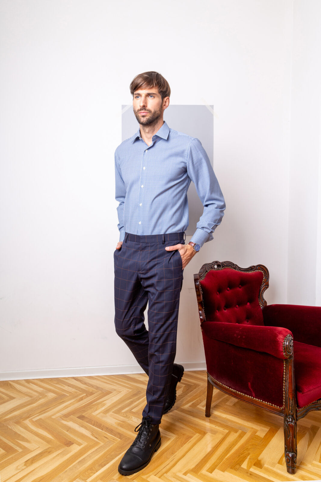 Row 5 - 100% Merino Wool Men's Blue Shirt
