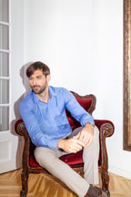 Row 1 - 100% Merino Wool Men's Blue Shirt