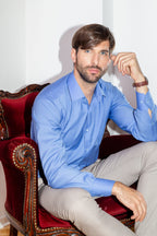 Row 1 - 100% Merino Wool Men's Blue Shirt